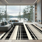 Monochrome Abstract Stripe Checkerboard Rug
