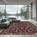 Plum Vine Scrollwork Botanical Rug