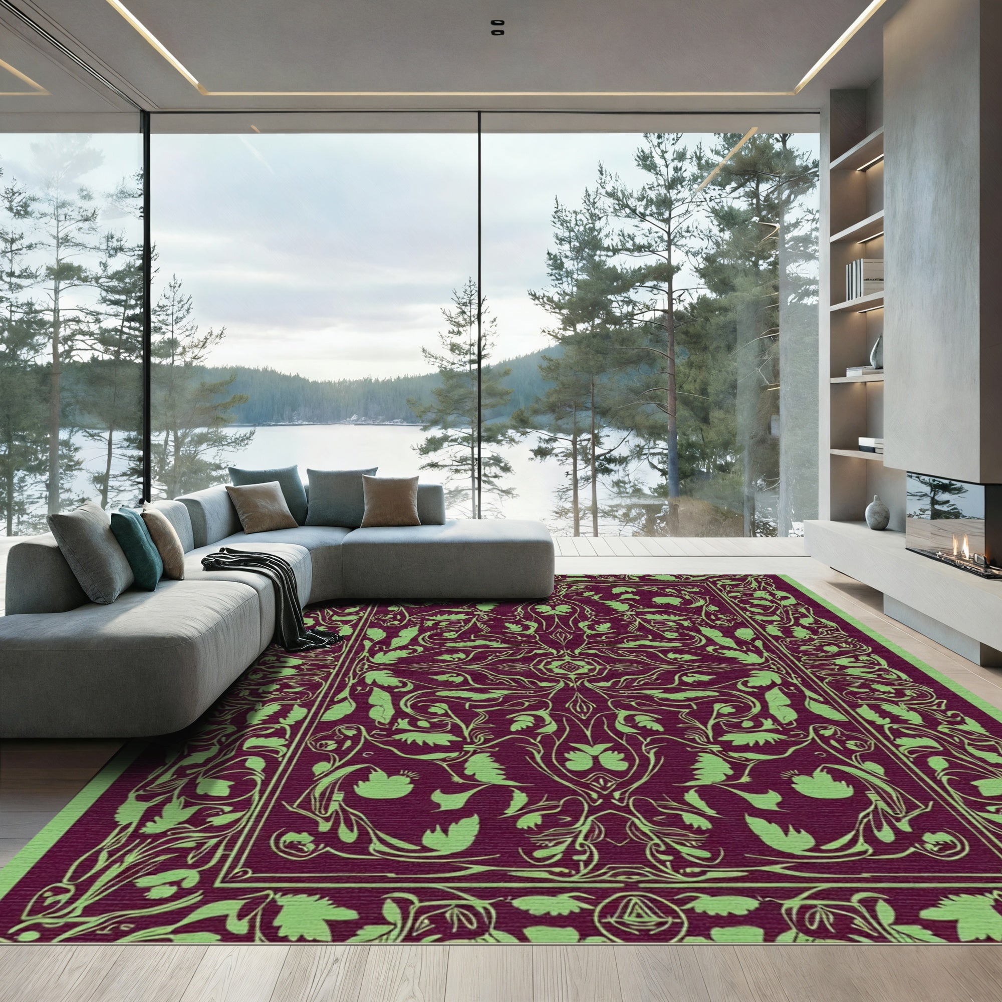 Plum Vine Scrollwork Botanical Rug
