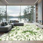 Green Floral Botanical Bee Garden Rug