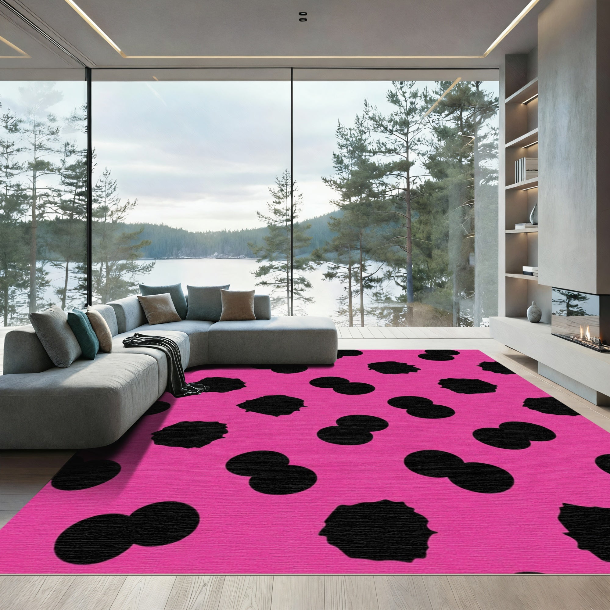 Hot Pink Black Duo Dot Rug