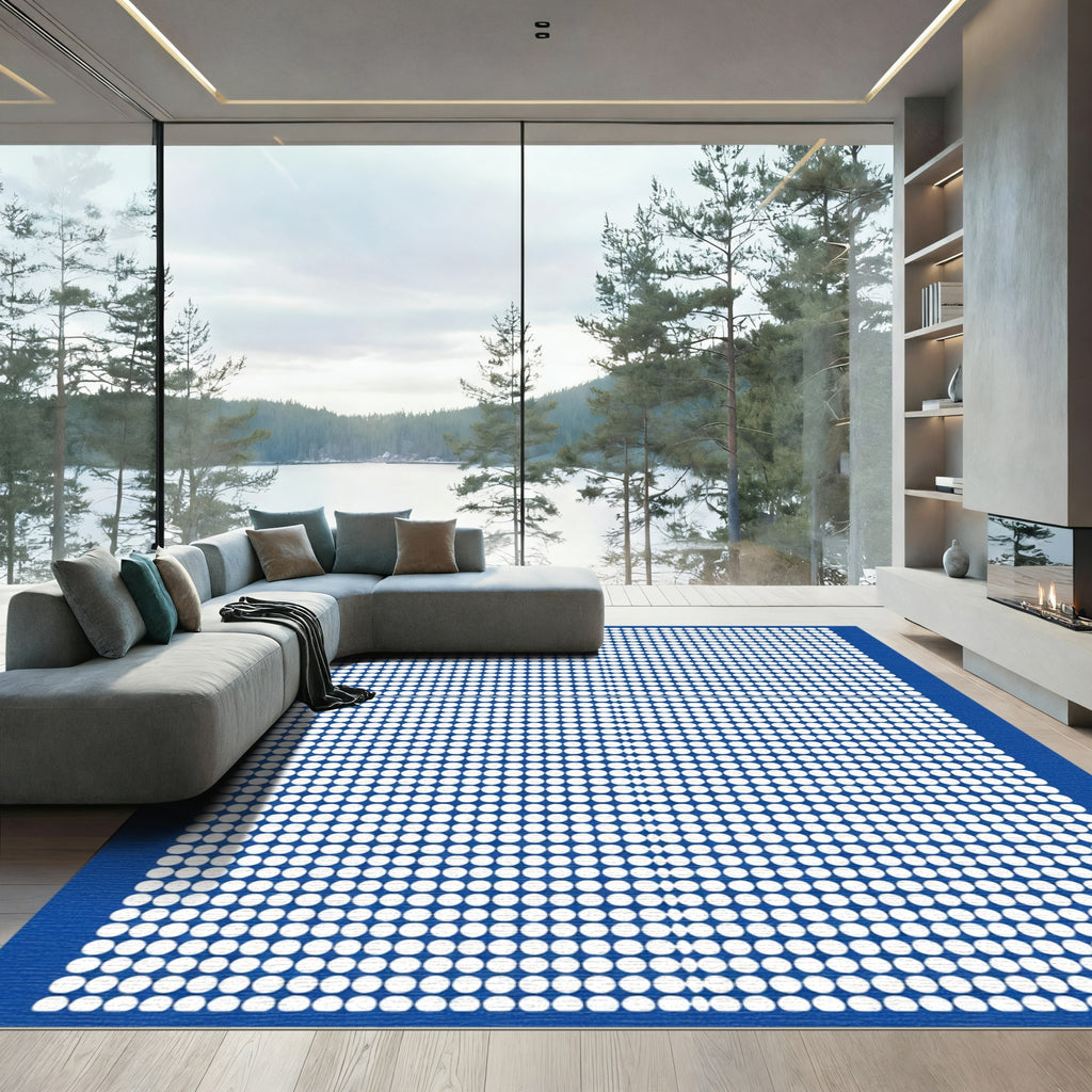 Modern Blue White Dot Grid Rug