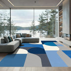 Abstract Blue Geometric Curves Rug