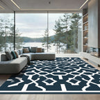 Deep Navy Geometric Lattice Accent Rug