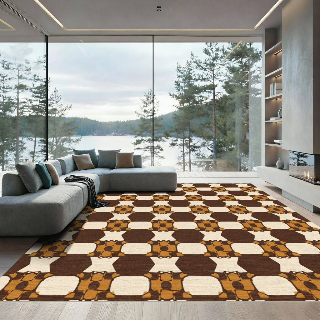 Retro Chocolate Cream Layered Squares Rug