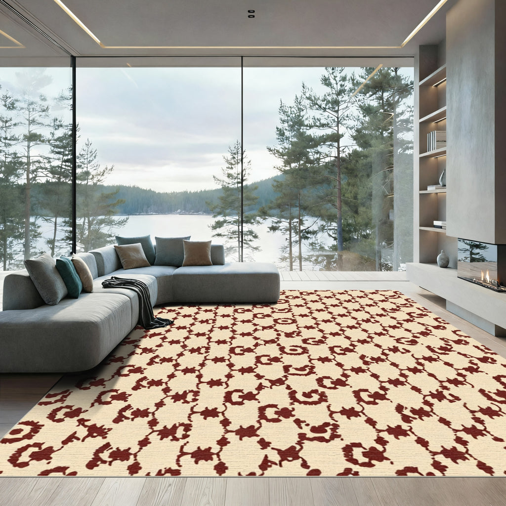 Crimson Organic Lattice Arrangement Rug