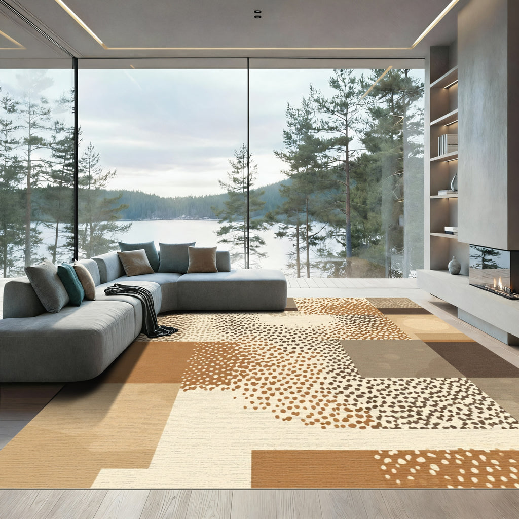 Patchwork Brown Stippled Geometric Rug
