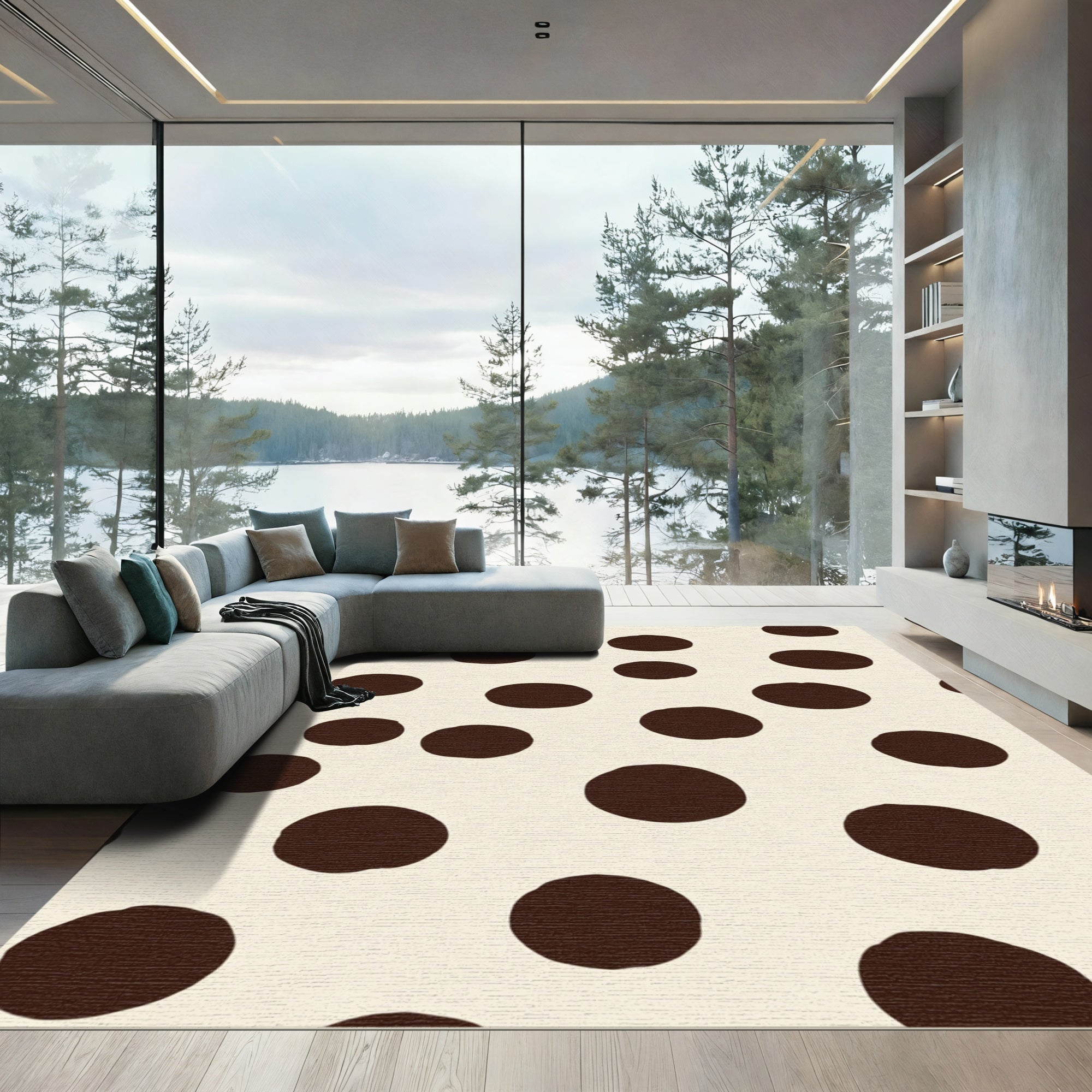 Creamy Beige Dark Polka Dots Rug