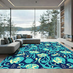 Abstract Teal Cream Organic Flow Rug