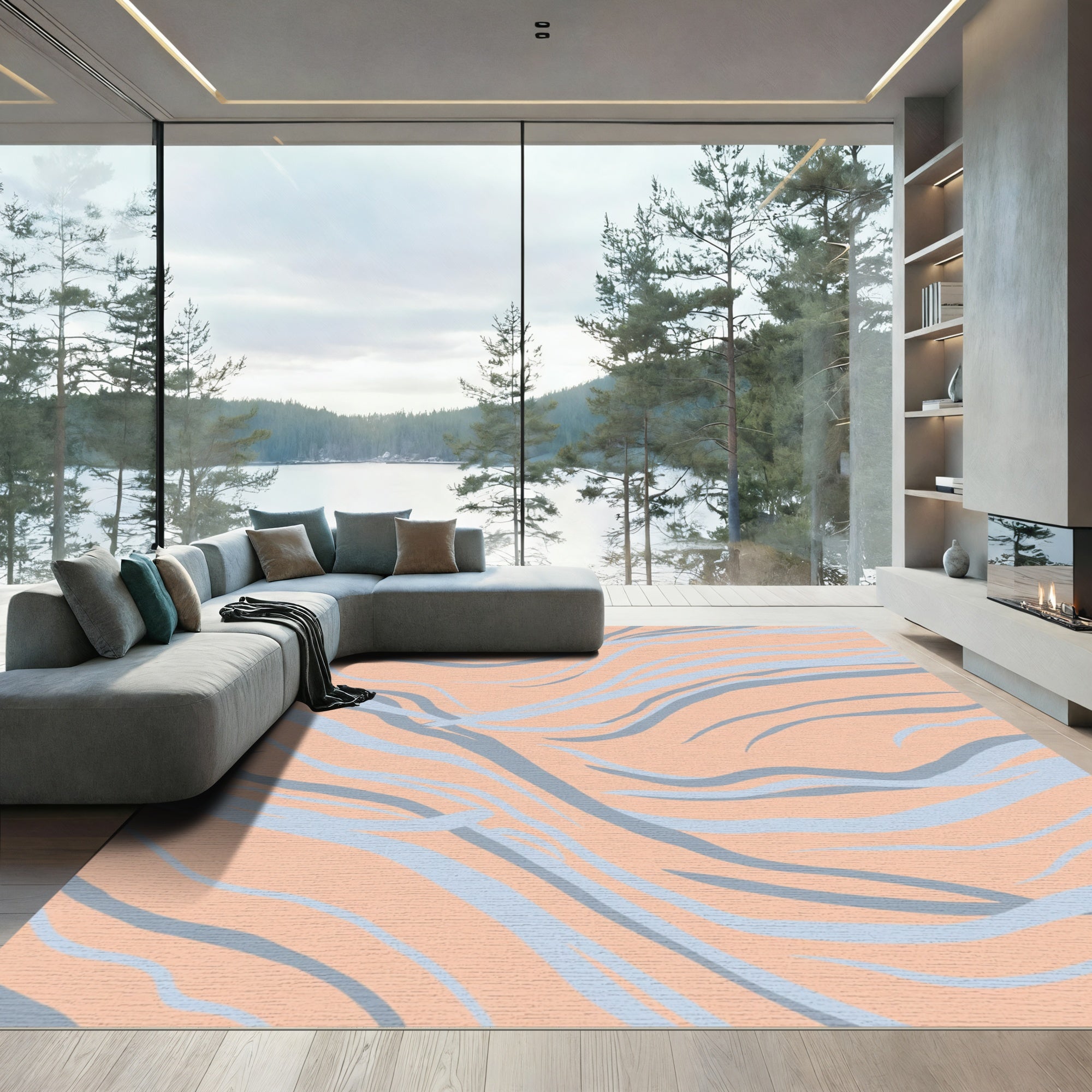 Peachy Pastel Wavy Stripes Rug