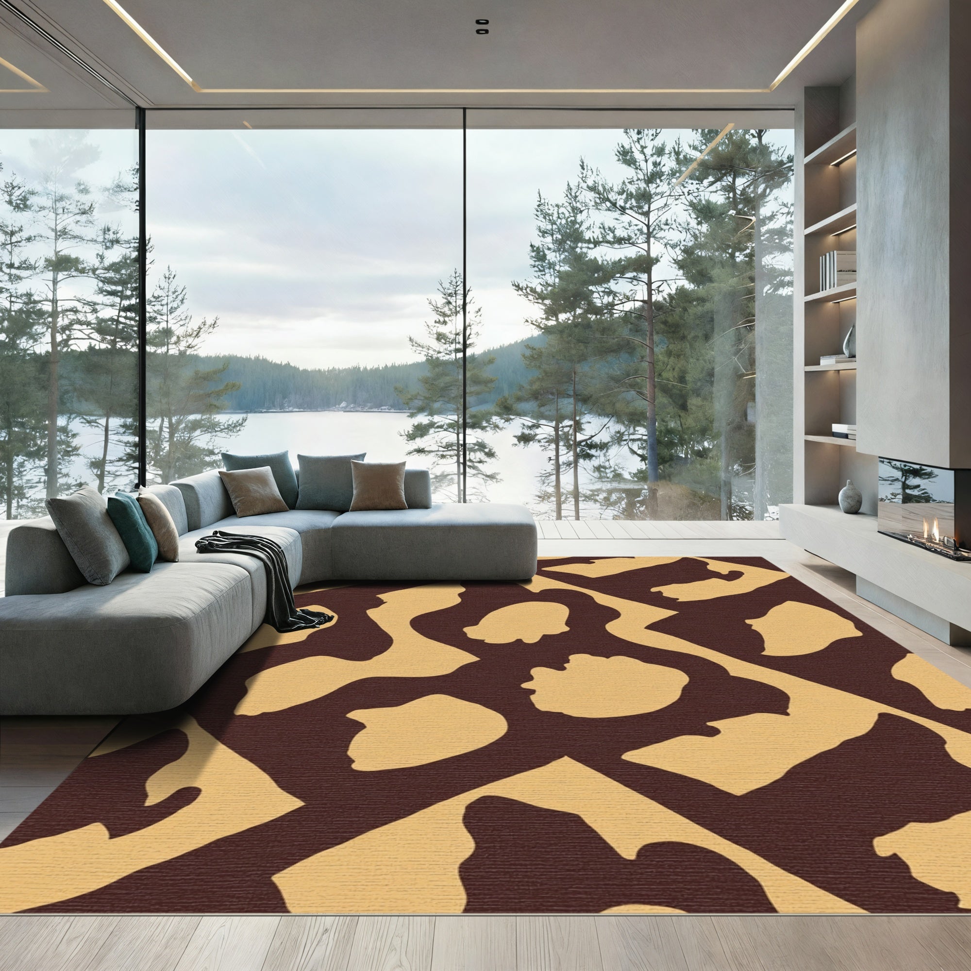 Brown Tan Abstract Animal Print Rug