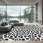 Abstract Black White Irregular Shapes Rug