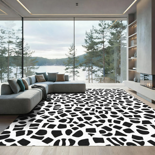 Abstract Black White Irregular Shapes Rug