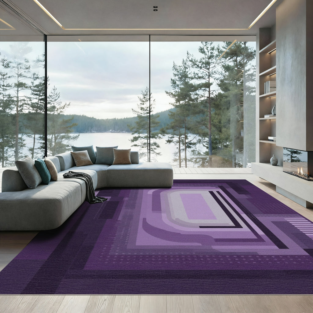 Deep Purple Abstract Layered Rectangles Rug
