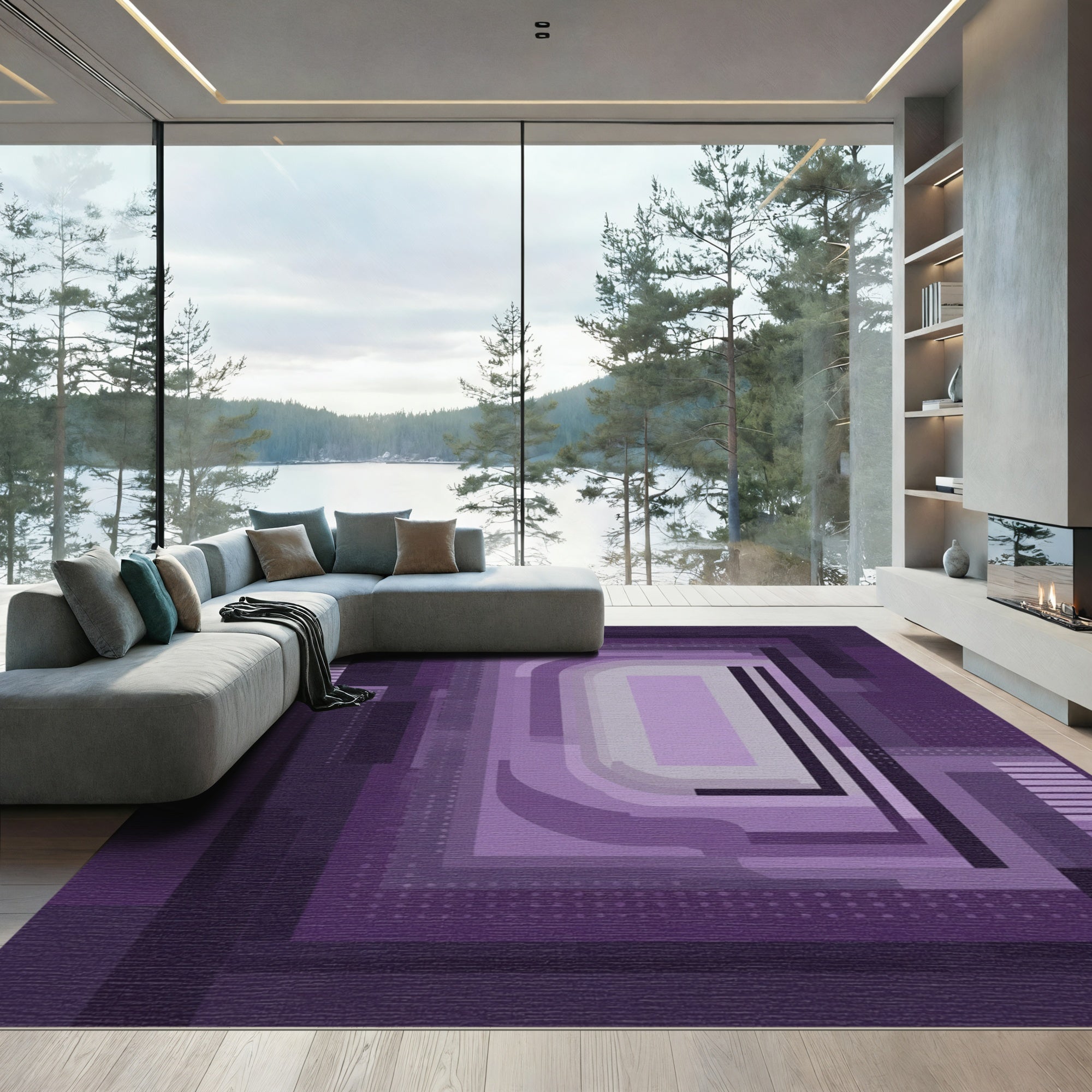 Deep Purple Abstract Layered Rectangles Rug