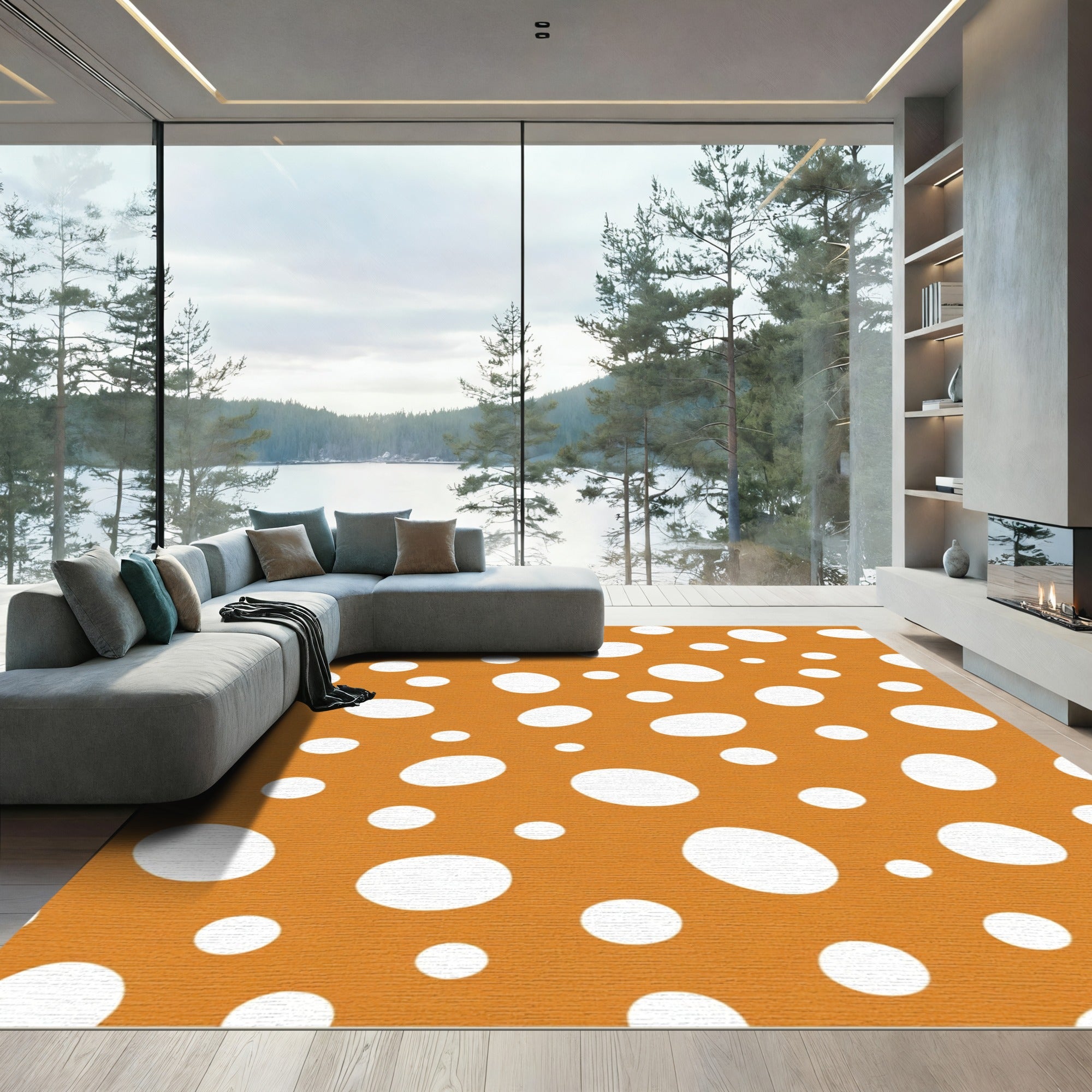Golden White Polka Dot Scatter Rug