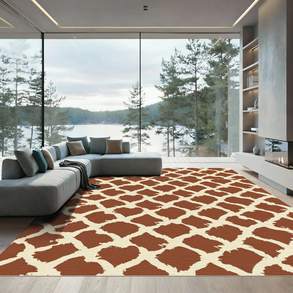 Brown Cream Jagged Geometric Net Rug