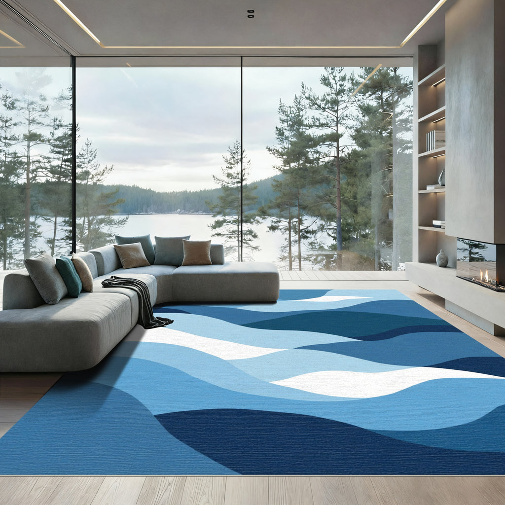Oceanic Blue Wave Abstract Rug