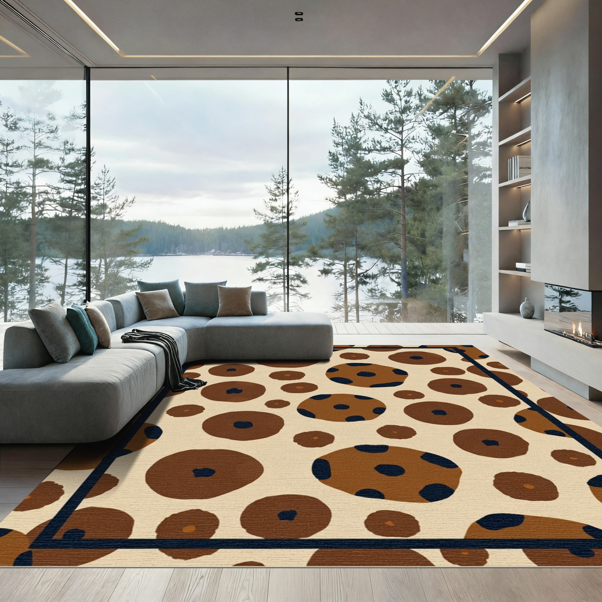 Brown Dotty Circles Composition Rug