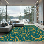 Teal Gold Swirl Abstract Rug