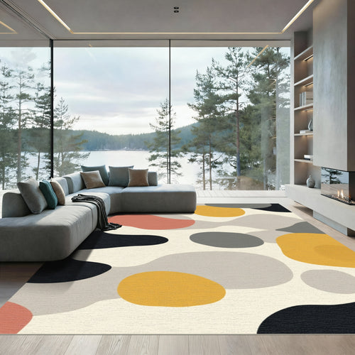 Abstract Ochre Coral Gray Blob Rug