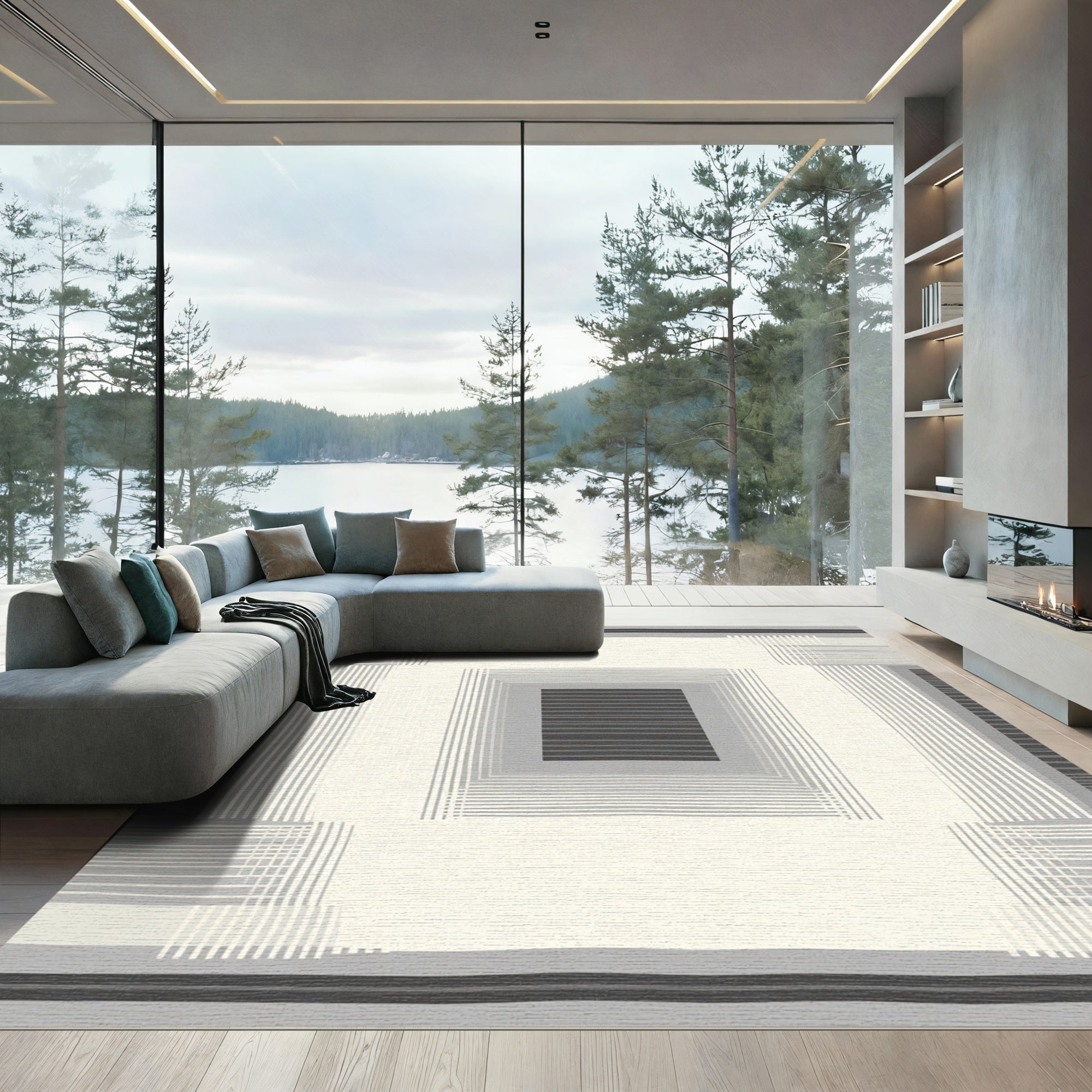 Monochromatic Geometric Bands Accordion Rug