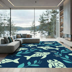 Underwater World Fish Turtle Navy Rug
