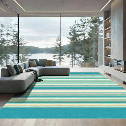Aqua Cream Horizontal Stripe Rug