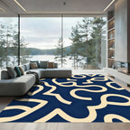 Cream Wavy Lines Navy Abstract Rug