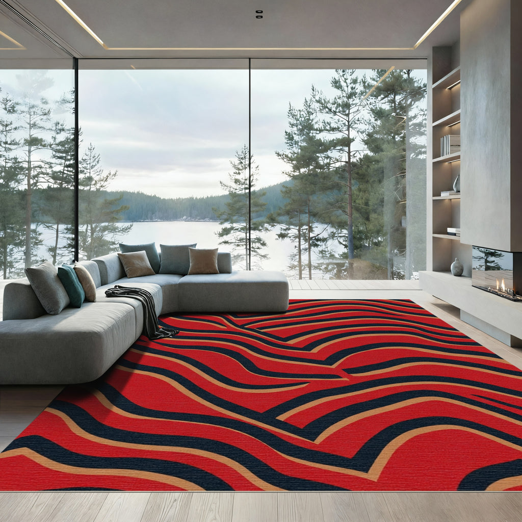 Bold Crimson Wavy Stripe Rug