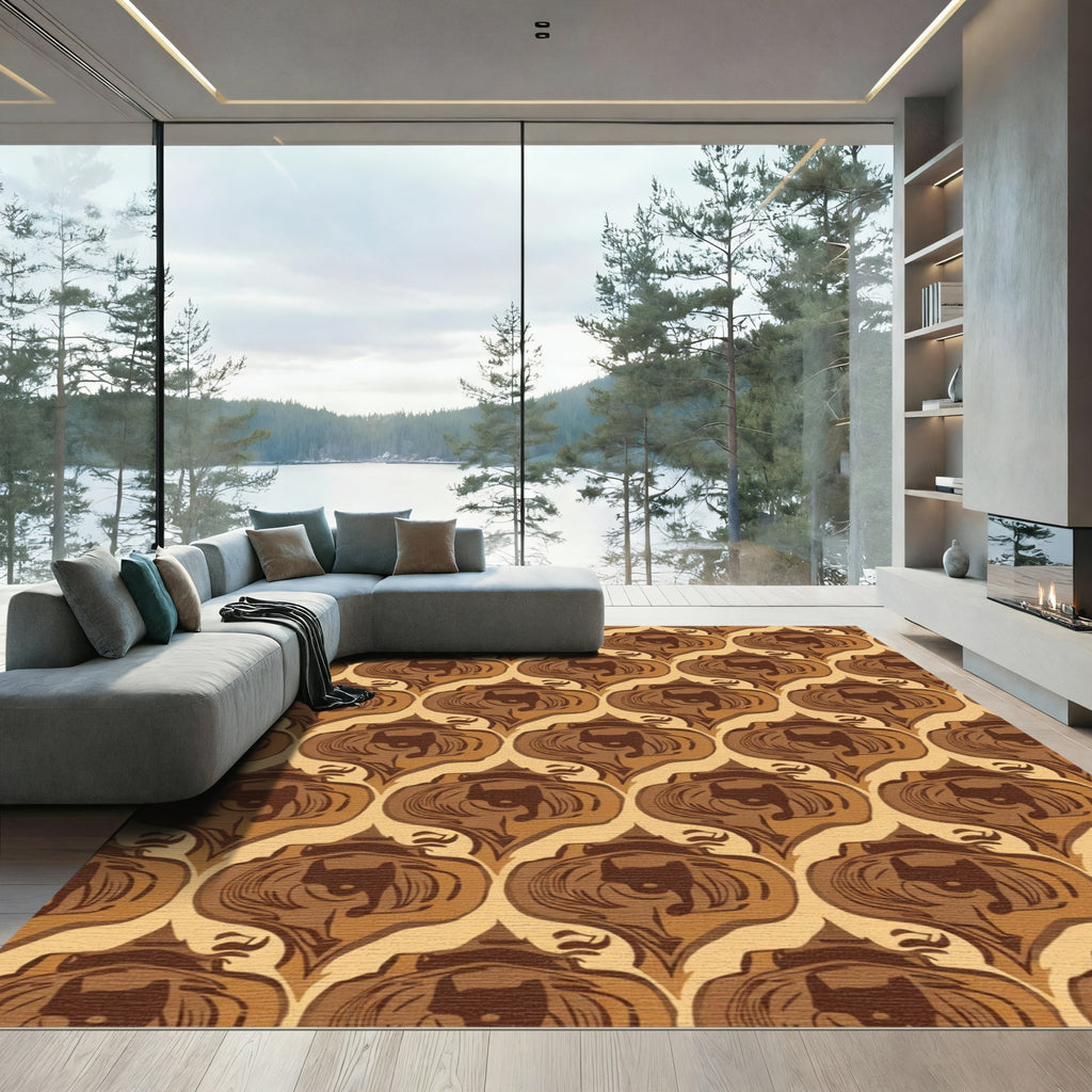 Retro Brown Arabesque Repeating Motif Rug
