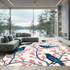 Indigo Birds Pink Foliage Scene Rug