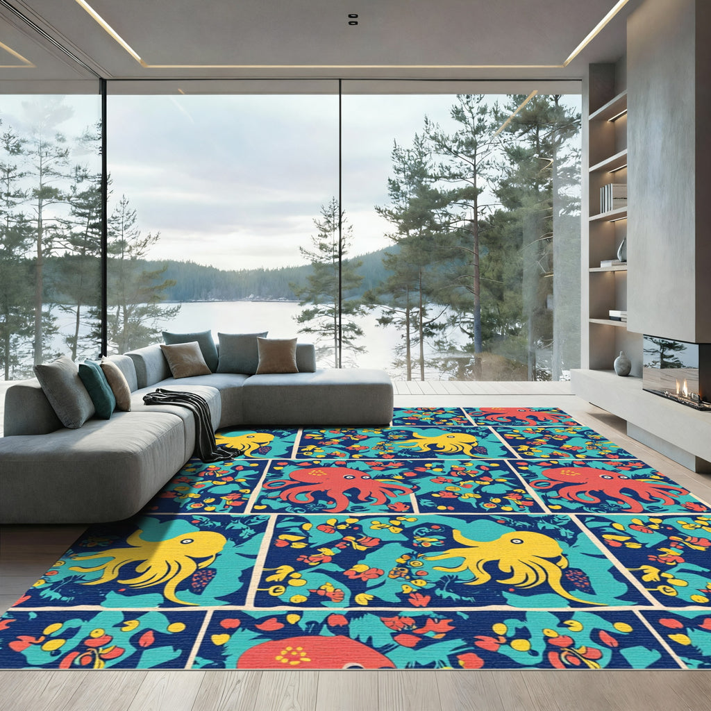 Red Yellow Octopus Tropical Garden Rug