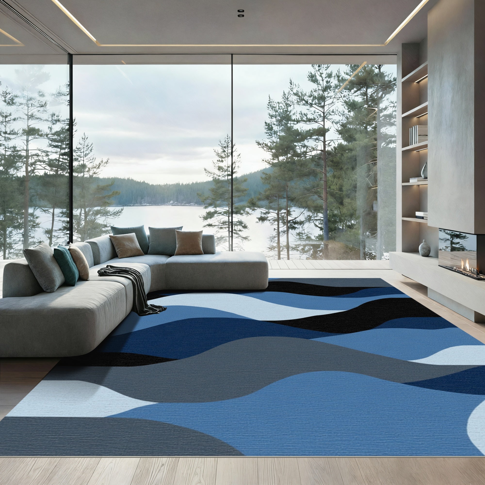 Deep Blue Wave Landscape Seamless Rug