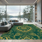 Emerald Gold Mandala Floral Rug