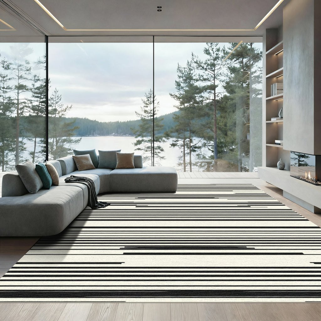 Off Center Asymmetrical Linear Arrangement Rug
