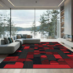 Bold Red Geometric Blocks Rug