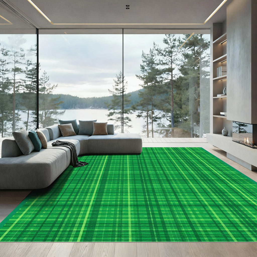 Green Tartan Plaid Fabric Rug
