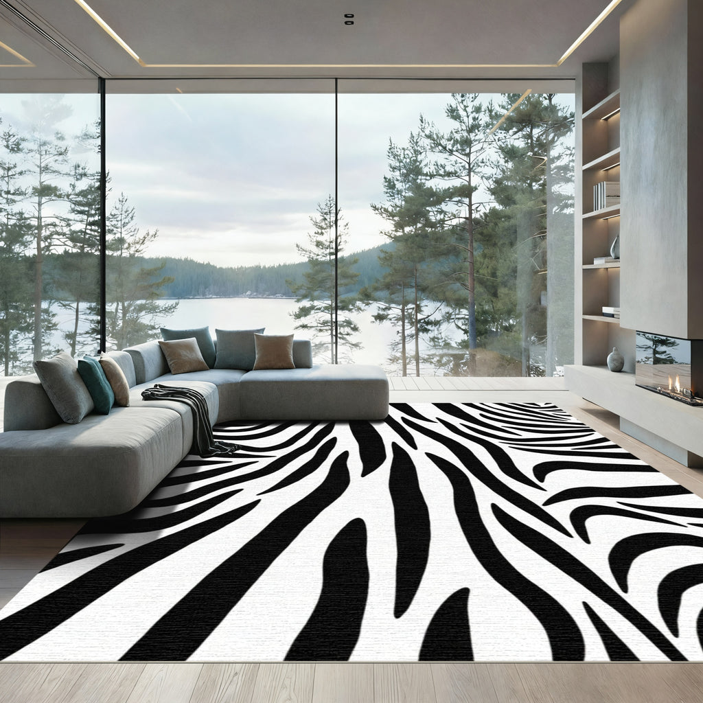 Black White Wild Animal Stripes Rug