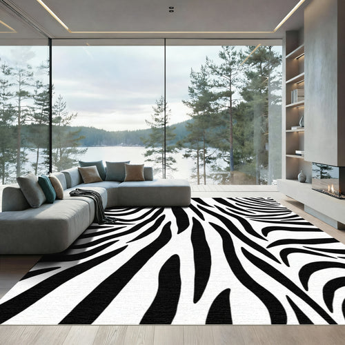 Black White Wild Animal Stripes Rug
