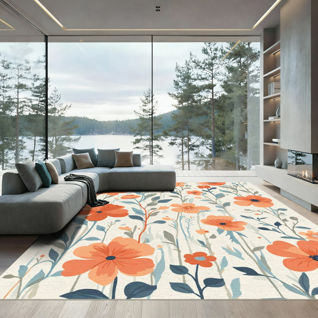 Coral Floral Garden Vines Rug