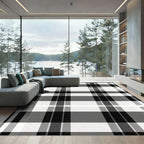 Classic Black White Plaid Stripe Rug