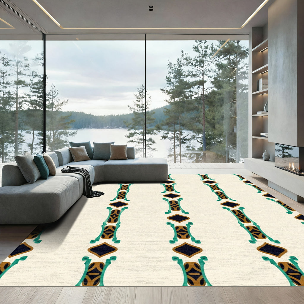Emerald Gold Teal Diamond Column Rug