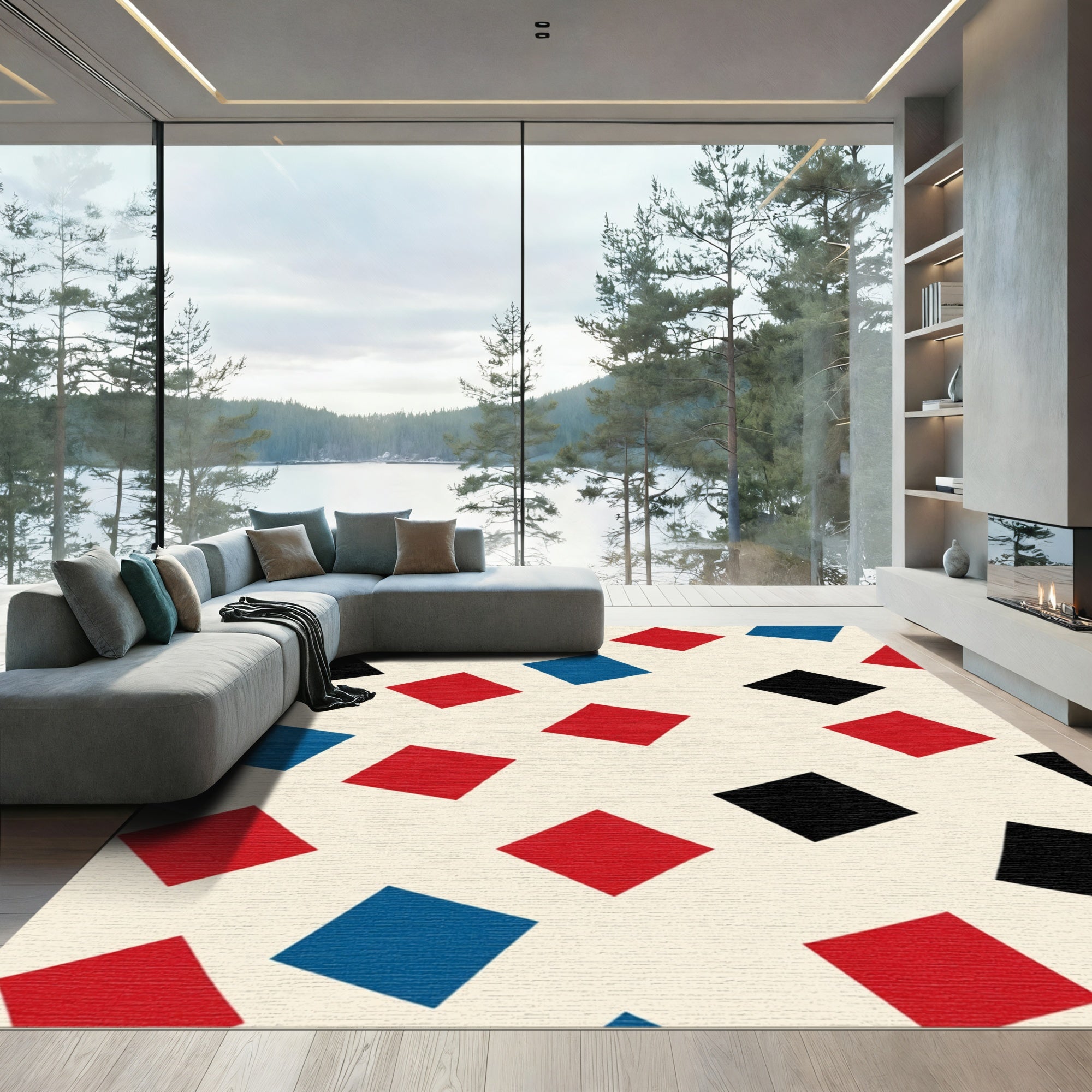 Primary Color Block Diamonds Rug