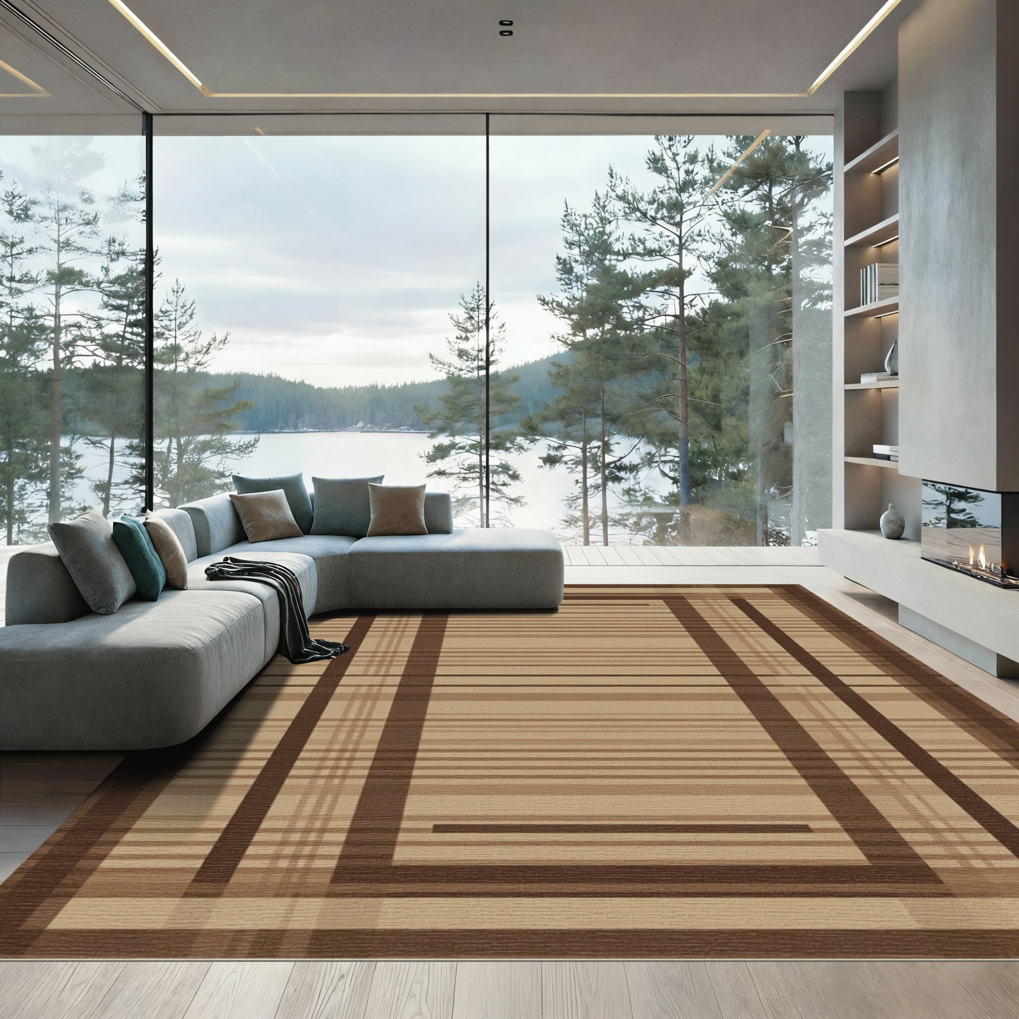 Brown Tan Plaid Rectangle Rug