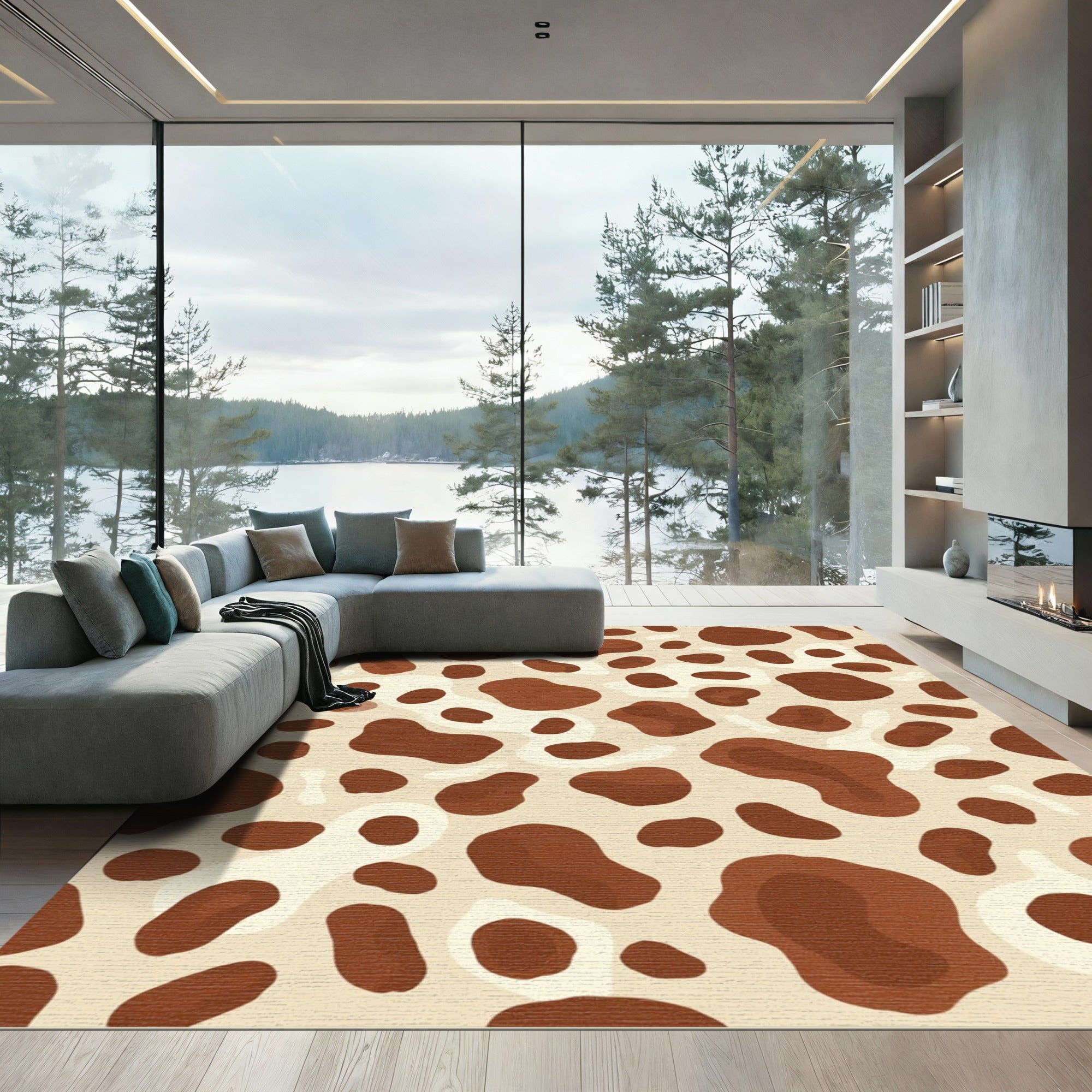 Brown White Amoeba Organic Shapes Rug