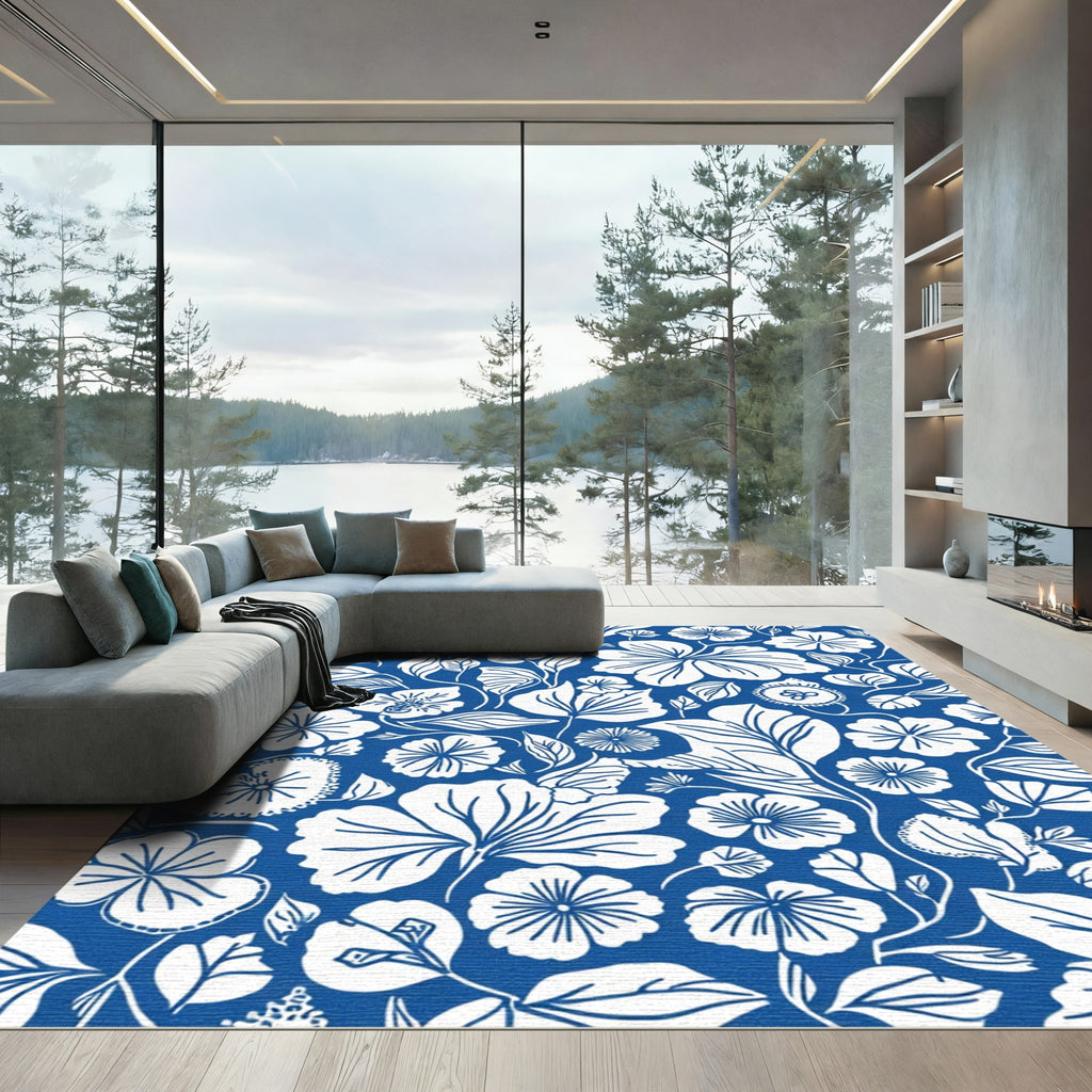 Lush Blue Floral Garden Medley Rug