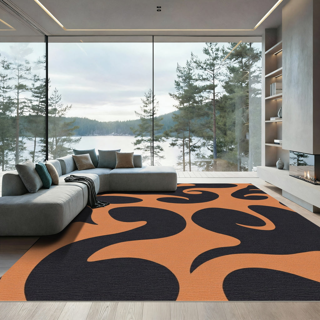 Retro Orange Black Swirl Rug