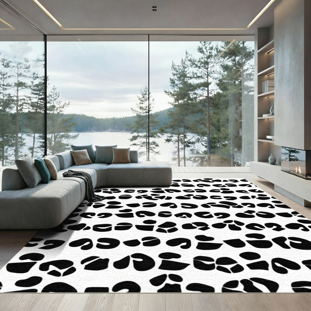 Black White Abstract Spots Rug