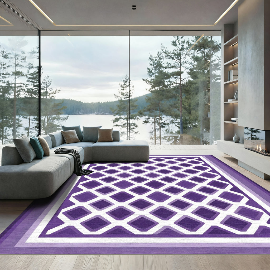 Purple Diamond Lattice Geometric Rug